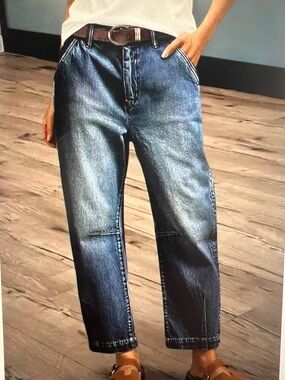 Flamingals Dark Wash Stitch Detail Mid Rise Barrel Leg Jeans 2XL 14/16